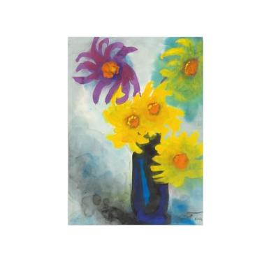 Imagem de Pôster e impressões em tela de flores vintage - reprodução de pintura de arte de parede famosa - dálias amarelas e roxas - imagens para sala de estar 40 x 55 cm 16 x 22 polegadas sem moldura