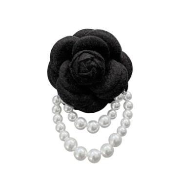 Imagem de Broche de flor de tecido com imitação de pérolas, broche floral elegante para mulheres, acessório de estilo vintage para decoração de blazer cachecol chapéu, Medium, Poliéster, Sem Pedra Preciosa