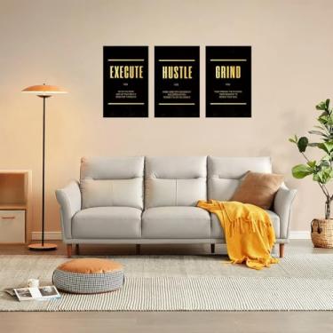 Imagem de 1 conjunto/3 peças Motivational Trio Execute Hustle Grind com citações inspiradoras, 20 x 30 cm, sem moldura