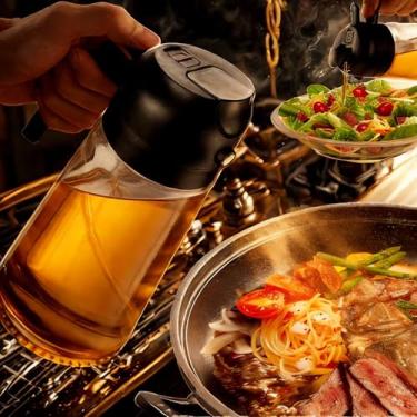 Imagem de Pulverizador de óleo para cozinhar - 1 garrafa dispensadora de azeite de oliva de 473 ml para cozinha, design 2 em 1 (preto)