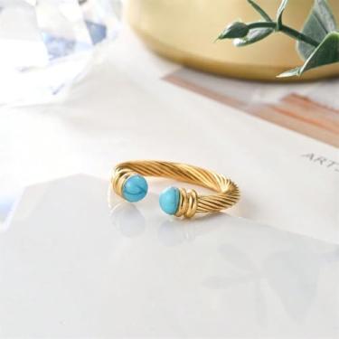 Imagem de Anel feminino ajustável de aço inoxidável com olho de tigre retrô de luxo para uso diário com personalidade única design espiral, Medium, Latão, Sem pedra preciosa