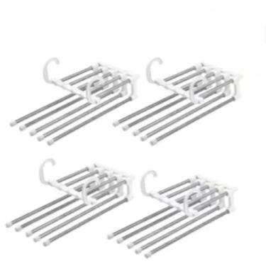 Imagem de Cabide Para Calças Organizador Aço Inox Multifuncional Retrátil 5 em 1 (4 unidades)