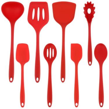 Imagem de blackonvlm Conjunto de 8 peças de utensílios de cozinha de silicone antiaderentes 450° Ferramentas de cozinha resistentes ao calor Ferramentas de cozinha de grau alimentício, espátula, utensílios de