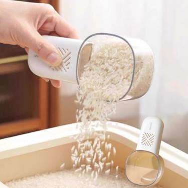 Imagem de 1 colher de medição quantitativa de arroz multifuncional para controle de volume para cozinha com colher de arroz em escala, 13,5 x 7 x 5,5 cm (branco)