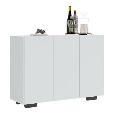 Imagem de Aparador Buffet 3 Portas Com Pés Quadrados Veneza Multimóveis V1010 Branco/Preto Branco/Preto
