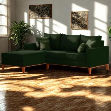 Imagem de Sofá 3 Lugares Beny Com Chaise Esquerdo Suede Verde