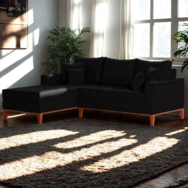 Imagem de Sofá 3 Lugares Beny Com Chaise Esquerdo Suede Preto
