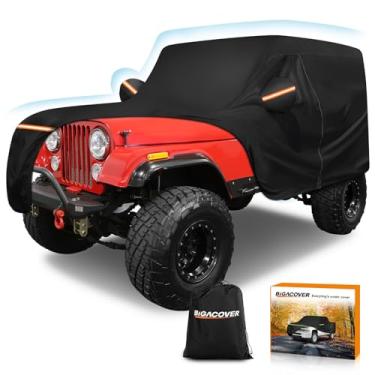 Imagem de Capa de carro para Jeep CJ7 1976-1986, impermeável 210D Oxford pano e capa de algodão capas de carro ao ar livre com zíper à prova de vento proteção resistente para todos os climas