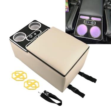 Imagem de Sporacingrts Caixa de armazenamento de apoio de braço para console central com base de carregamento sem fio e suporte de copo frontal, organizador multifuncional de apoio de braço de carro para carros