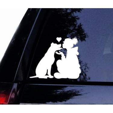 Imagem de Adesivo de vinil Pitbull para carro, moletom sentado Lady Loves Pitbull - Adesivo de cachorro à prova d'água para janelas, laptops, carros, barcos, grau profissional (15 cm)