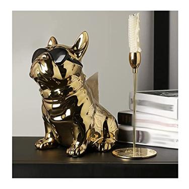 Imagem de Yalych Suporte de papel higiênico interessante para cães de luta, decorações criativas para casa/caixa de lenços de papel dourado (cor: Dourado)