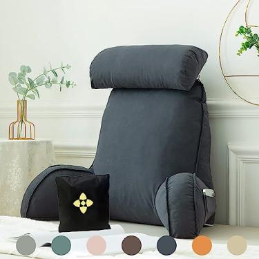 Imagem de Almofada de leitura de suporte para as costas para cama com suporte de braço | Almofada de suporte lombar | Almofada de apoio para descanso de costas com capa lavável | Almofada de aconchego ótima