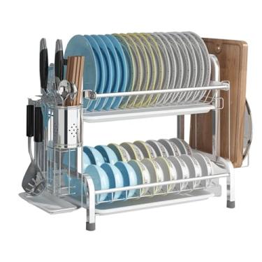 Imagem de BSNANCA Escorredor de louça, escorredor de pratos grandes com suportes de dreno e utensílios, escorredores de pratos à prova de ferrugem, escorredores de pratos multifuncionais para balcão de cozinha