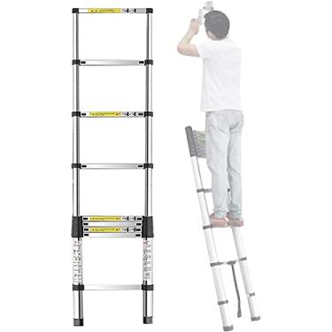 Imagem de OKUOKA Escada telescópica de 6 m, 5 m, 3,8 m, 3,2 m, 9,5 m, escadas telescópicas de extensão de alumínio para telhado, loft, trailer, uso externo, uso interno, carga 150 kg (tamanho: 4,2 m/13,8 pés