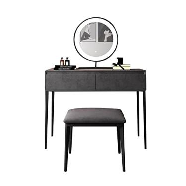 Imagem de Mesa de vestir, conjunto moderno de mesa, penteadeira, armário de armazenamento simples, pequeno penteadeira integrada com espelho comum de luz, espelho inteligente com luz LED