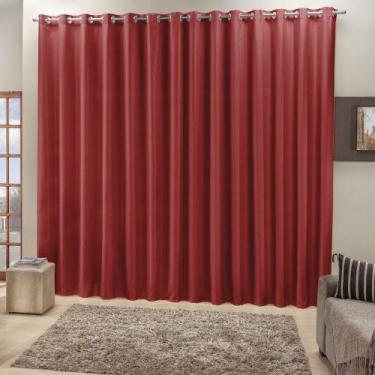 Imagem de Cortina Top Chick 2M Quarto Tecido Ráfia Trilho Comum Vermel