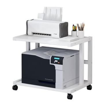 Imagem de Suporte de impressora móvel de 2 níveis com rodas, unidade de carrinho de escritório em casa, adequado para máquina de fax, leitor de mídia, copiadora, scanner (cor: multicolorido 2)