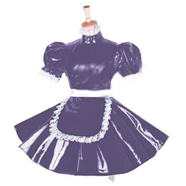 Imagem de Vestido curto para cosplay de uniforme de empregada em PVC, plus size, roxo escuro, 5GG