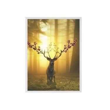 Imagem de Quadro Alce Com Chifre De Flores Moldura Branca 45X34Cm - Quadros On-L