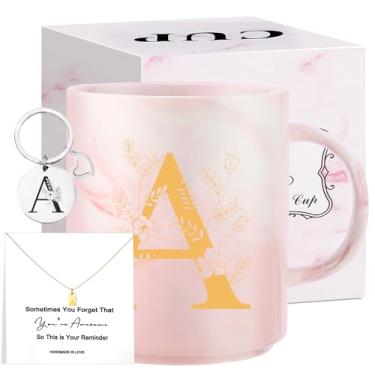 Imagem de Presentes de Natal com monograma para mulheres, caneca de chá de cerâmica inicial de 325 ml com colar, presente de aniversário exclusivo para sua esposa, professora, amiga, mãe, A