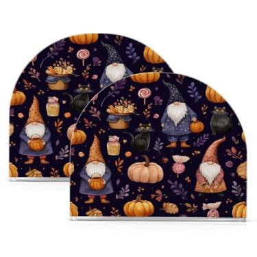 Imagem de ATTX Pacote com 2 porta-guardanapos de acrílico de Halloween com design de potes de doces de gnomos fofos - organizador de mesa decorativo para cozinha, restaurante, decoração de férias de casa #381