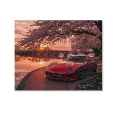 Imagem de HouLaiZhe Jdm Car Rx7 pôsteres de pôr do sol flor de cerejeira tela estética decoração de quarto pintura de parede impressões de sala de galeria decoração de parede para quarto sala de estar