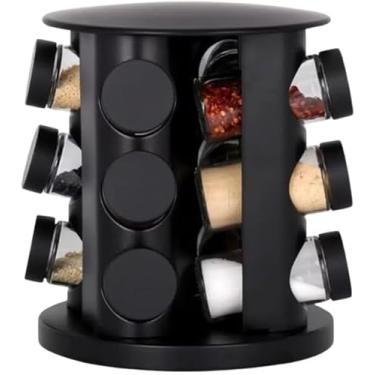 Imagem de Porta Temperos e Condimentos Giratório, 9 Potes de Vidro com Tampa Dosadora, Base Preta visite nossa loja Leo Top Store