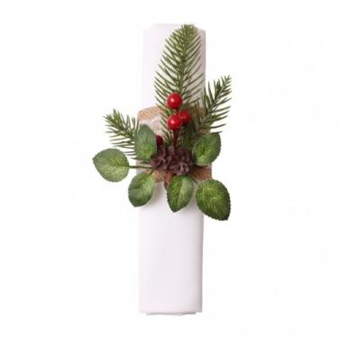 Imagem de Anéis de guardanapo de Natal - Suportes de fivela de guardanapo de pinho e bagas (1 peça), decoração de mesa rústica para festas de Natal, jantar, casamentos e locais festivos (estilo A)