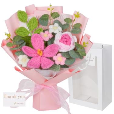 Imagem de RICHMYC Flores de crochê, buquê de flores de crochê, rosas de malha, buquê de flores, tulipa para amantes, aniversário, festa de aniversário, dia das mães, formatura, presentes de Natal (inclui cartão