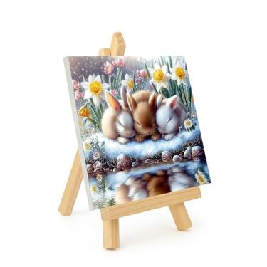 Imagem de NDNXYXGS Kits de pintura de coelho por números para adultos com cavalete, kits de pintura emoldurada por números em tela, colorir por números, presentes de aquarela de acrílico para adultos, decoração