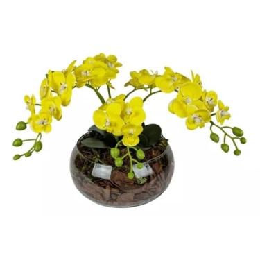 Imagem de Arranjo de Orquídea Artificial Decorativa 35cm – Centro de Mesa Elegante para Sala e Escritório(Amarelo)