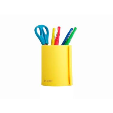 Imagem de LA NOUV Suporte de caneta moderno para mesa – organizador compacto de mesa amarelo, organizador de escritório elegante para canetas, marcadores, pincéis e acessórios