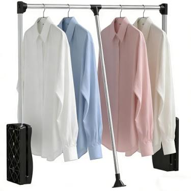 Imagem de Haste de armário para pendurar roupas, haste de pendurar para armário resistente de 15 kg, ajustável, 83 a 114 cm, organizador de trilho de elevação de guarda-roupa (montado na lateral, preto)