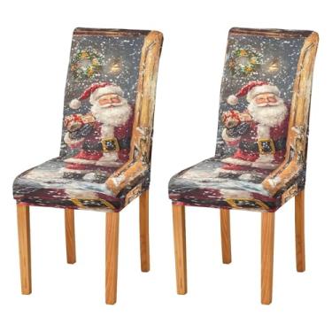 Imagem de SEHANY Conjunto de 4 capas de cadeira de gnomo de Papai Noel para sala de jantar, elástico, removível e lavável, para cozinha, hotel, festa, decoração de Natal