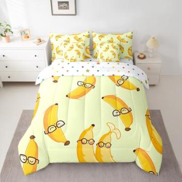 Imagem de Erosebridal Jogo de cama queen engraçado de banana com desenho de banana e frutas tropicais, 7 peças, para crianças, meninos, meninas, lençol com edredom