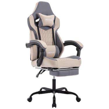 Imagem de Cadeira Gamer Reclinável e Giratória com Apoio para os Pés e Cabeça, WOTSTA , Cinza