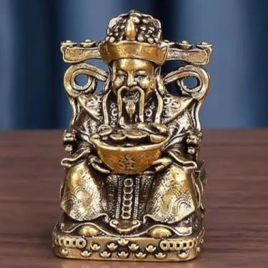 Imagem de FENNYYAR Mini ornamento de Deus da Riqueza de latão puro para casa, 3 cm, 3 cm, escritório, sala de estar, decoração de mesa