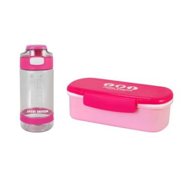 Imagem de Kit Escolar Marmita + Garrafa Squeeze Água Suco Lancheira Infantil Kids (Rosa)