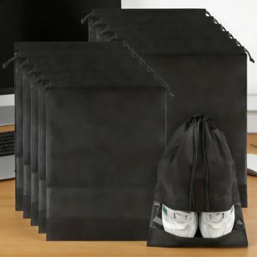 Imagem de Sacos de viagem grandes pretos com cordão dobrável pacote com 12 para viagem, academia, armazenamento, separação de sapatos e organização de bagagem, Preto, Minimalista