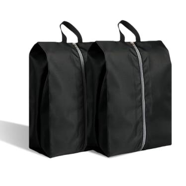 Imagem de Pacote com 2 bolsas para sapatos de viagem, à prova d'água, portátil, essenciais para homens e mulheres, armazenamento extra grande com zíper, preto