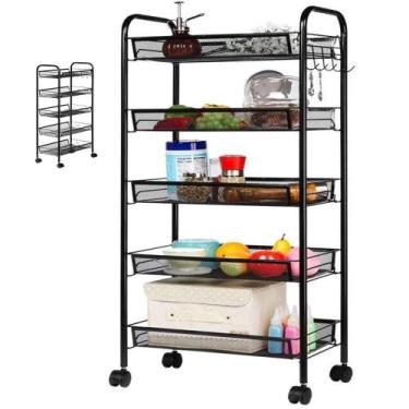 Imagem de Carrinho organizador grande 5 prateleiras multiuso em aço casa escrito