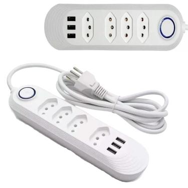 Imagem de Filtro De Linha Com 4 Tomadas E 3 Usb Retardador De Chama
