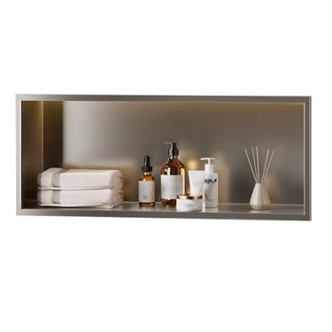 Imagem de Nicho horizontal de aço inoxidável prateleira única suporte de TV de metal acabamento embutido adequado para prateleiras de banheiro sala de estar jardim sala de estar (cor: cinza, tamanho: 70 x 28 x