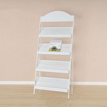 Imagem de Porta-revistas A4 de metal branco – Suporte de exibição de folheto de chão com orifícios de ventilação, ideal para livros, jornais, literatura e folhetos - Organizador elegante para escritório e casa