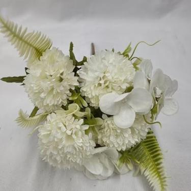 Imagem de Planta Artificial Buquê de Flores 30cm – Crisântemo, Rosa e Margarida – Decoração de Casa, Escritório e Festas (Branco (8532),1 UNID)