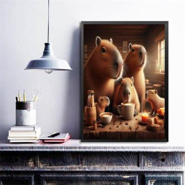 Imagem de Quadro Família Capivaras Tomando Café 24X18Cm
