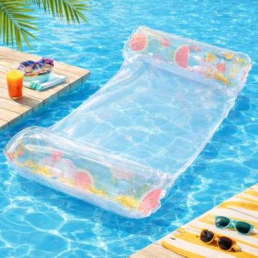 Imagem de Colchão inflável semitransparente para piscina com tela mosquiteira, 120x80 cm - capacidade de peso de 100 kg. Um colchã(Padrão de melancia)