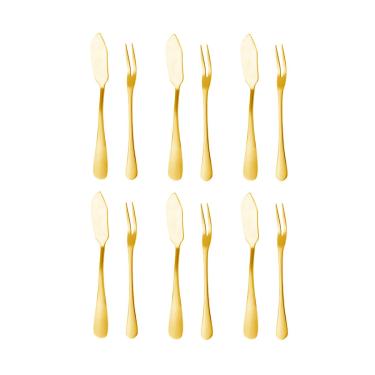 Imagem de Faca Manteiga Espatula e Garfo Petiscos Dourado Inox 12un