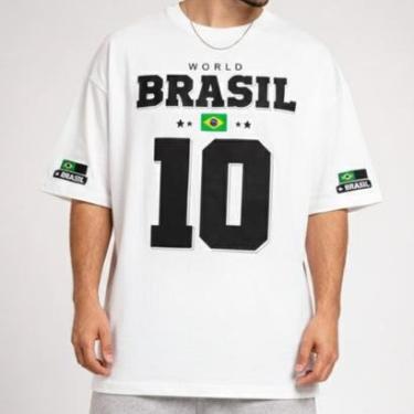 Imagem de Camiseta Oversized Masculina de Futebol Brasil Manga Curta Camiseta Time Casual-Masculino