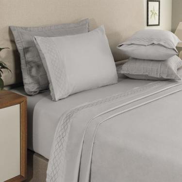 Imagem de Jogo de Lençol King 4 peças 300 Fios Bordado Verona Percal - Bem Casa,